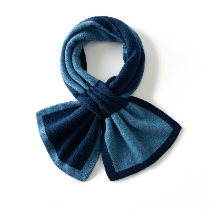 Cashmere Geometric Block Scarf Neck Scarf Pull Through Neck Warmer Blue M