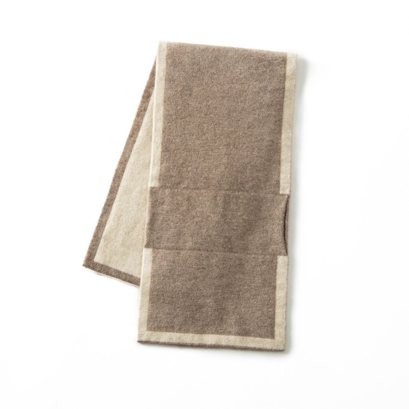 Cashmere Geometric Block Scarf Neck Scarf Pull Through Neck Warmer Taupe M