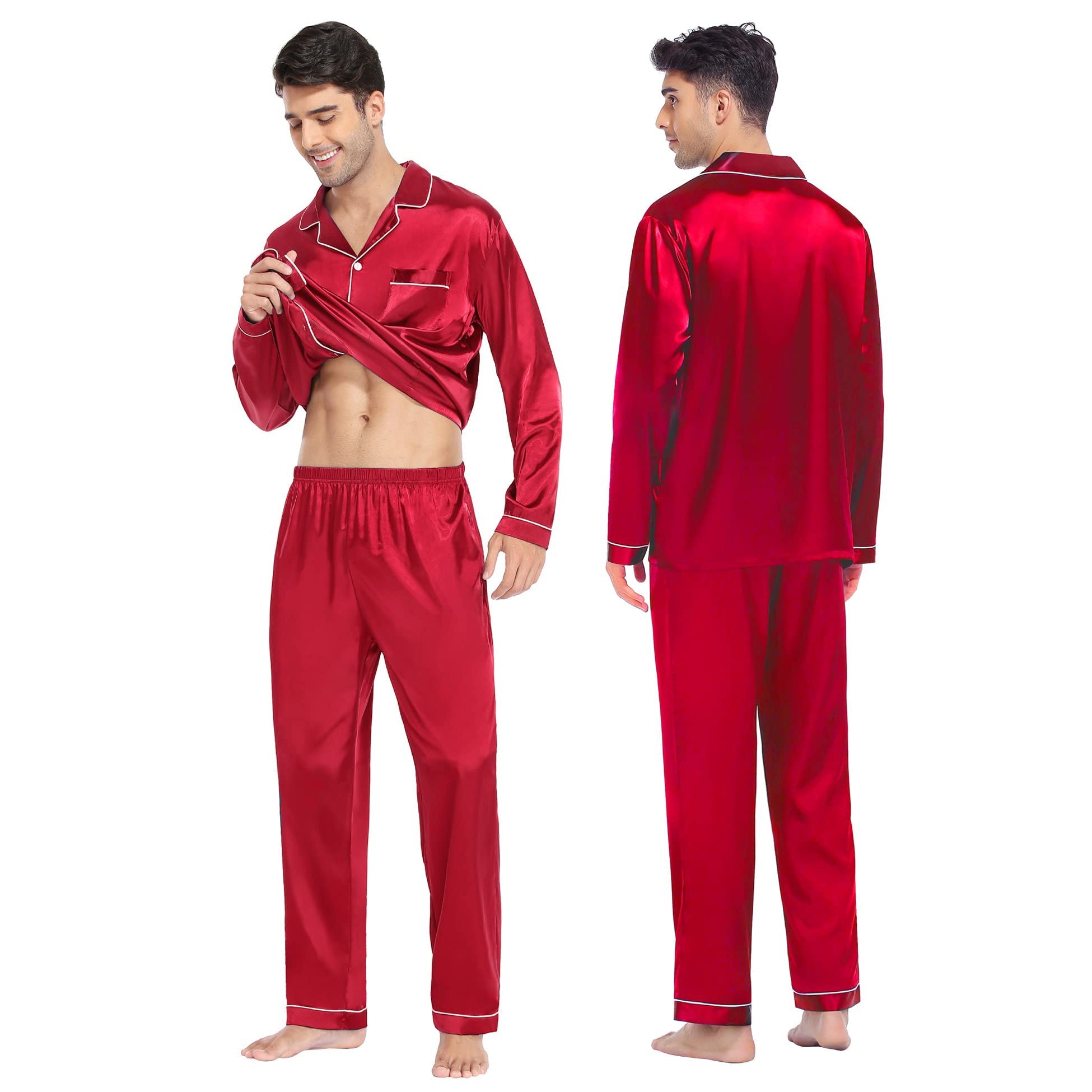Family Long Silk Pajama Set 100% Pure Silk Matching Pjs Red XS