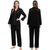 Family Long Silk Pajama Set 100% Pure Silk Matching Pjs Black XS