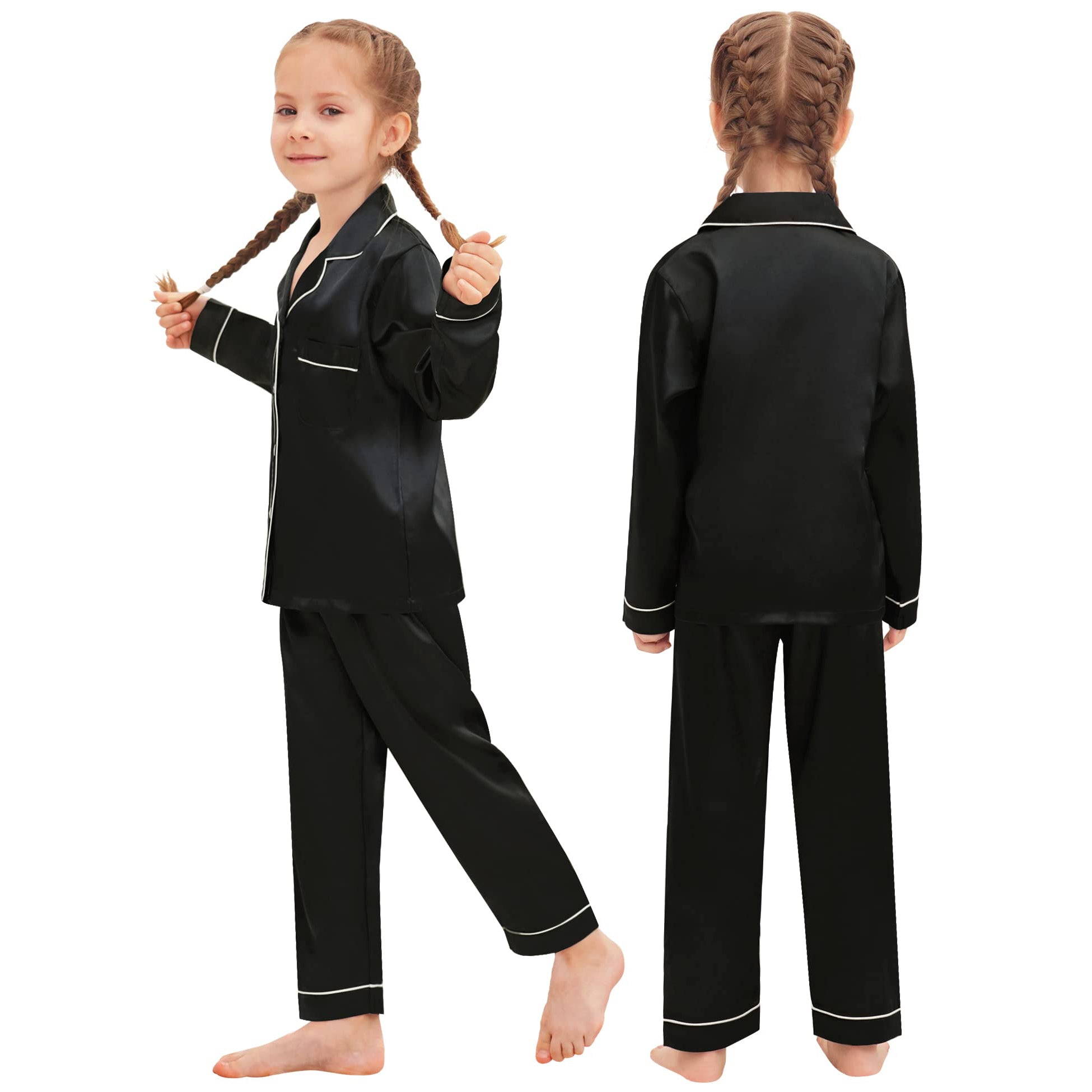 Family Long Silk Pajama Set 100% Pure Silk Matching Pjs Black XS
