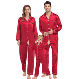 Family Long Silk Pajama Set 100% Pure Silk Matching Pjs Red XS