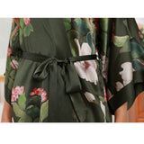 Olive Green Floral Print Silk Kimono Robes For Women Green One size fits most