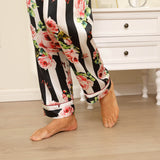 Women Flower Printed Silk Pajamas 100% Floral Silk Sleepwear White XS