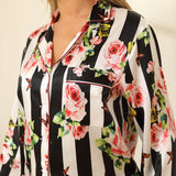 Women Flower Printed Silk Pajamas 100% Floral Silk Sleepwear White XS
