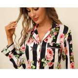 Women Flower Printed Silk Pajamas 100% Floral Silk Sleepwear White XS
