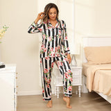 Women Flower Printed Silk Pajamas 100% Floral Silk Sleepwear White XS