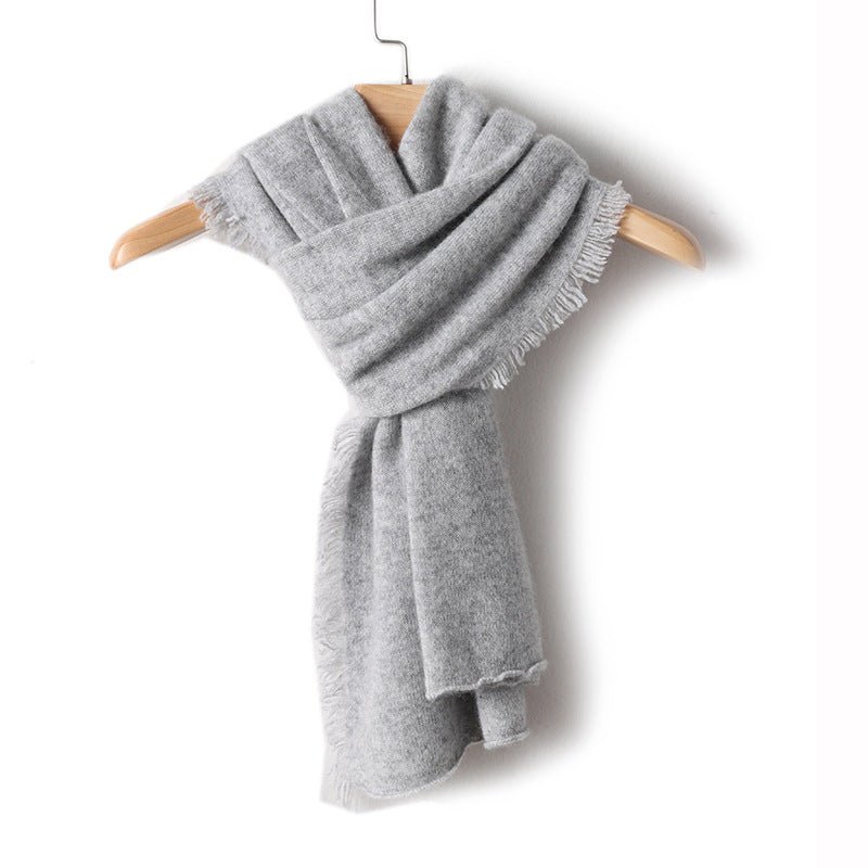 Fringed Pure Cashmere Scarf for Women Cashmere Wrap Tassel Edge Grey L