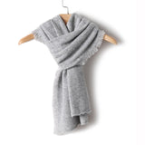 Fringed Pure Cashmere Scarf for Women Cashmere Wrap Tassel Edge Grey L