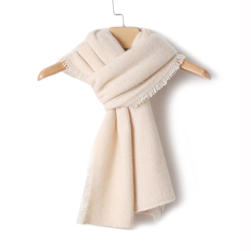 Fringed Pure Cashmere Scarf for Women Cashmere Wrap Tassel Edge Beige L