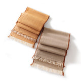 Fringed Pure Cashmere Scarf for Women Cashmere Wrap with Woven Trim Taupe L