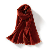 Fringed Pure Cashmere Scarf for Women Cashmere Wrap with Woven Trim Red Orange L