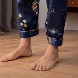 Mens Navy Blue Silk Pajama Set Galaxy Print Mens Silk Pajamas Navy Blue XS