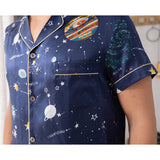 Mens Navy Blue Silk Pajama Set Galaxy Print Mens Silk Pajamas Navy Blue XS
