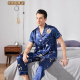 Mens Navy Blue Silk Pajama Set Galaxy Print Mens Silk Pajamas Navy Blue S