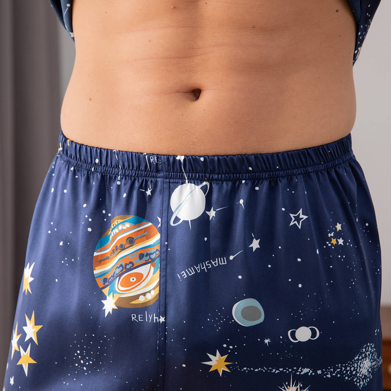 Mens Navy Blue Silk Pajama Set Galaxy Print Mens Silk Pajamas Navy Blue XS