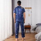 Mens Navy Blue Silk Pajama Set Galaxy Print Mens Silk Pajamas Navy Blue S