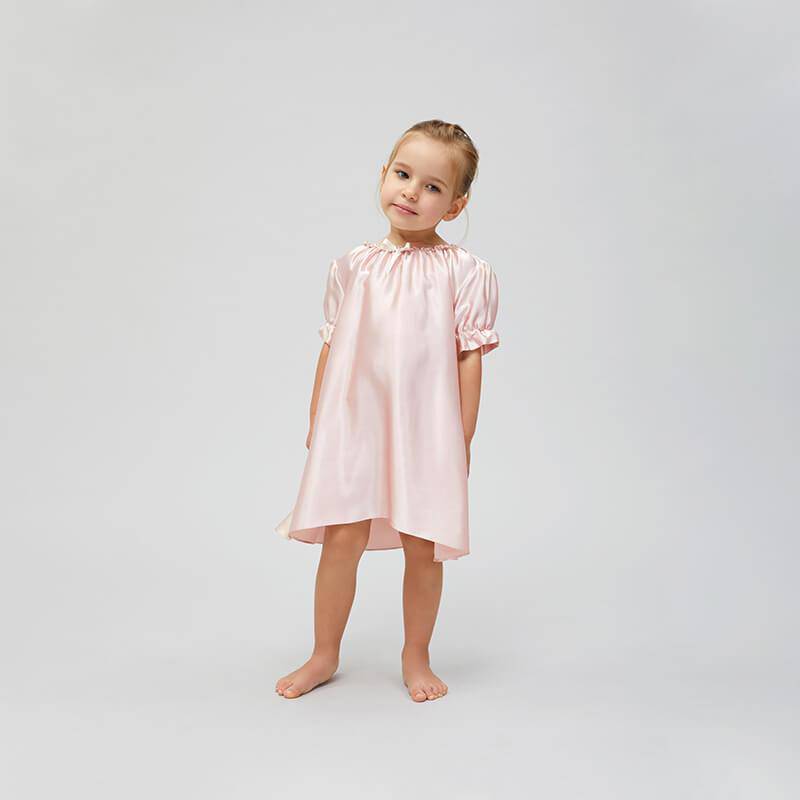 Girls Silk Nightgown 100% Mulberry Kids Silk Nightwear Pink XS