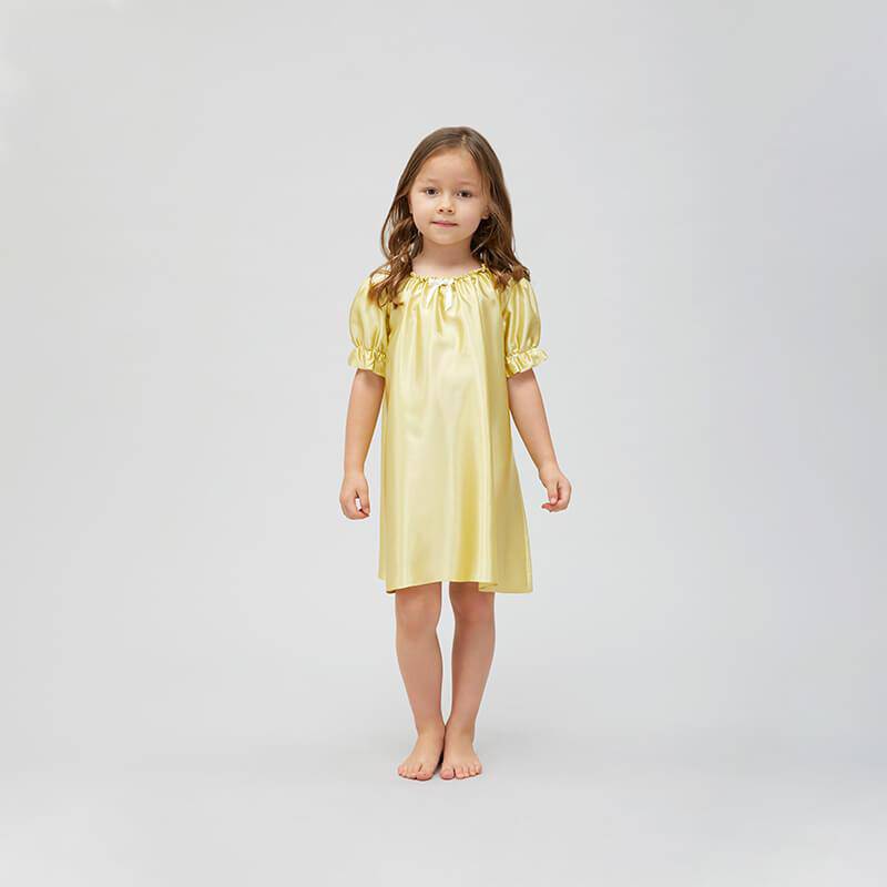 Girls Silk Nightgown 100% Mulberry Kids Silk Nightwear Gold XS