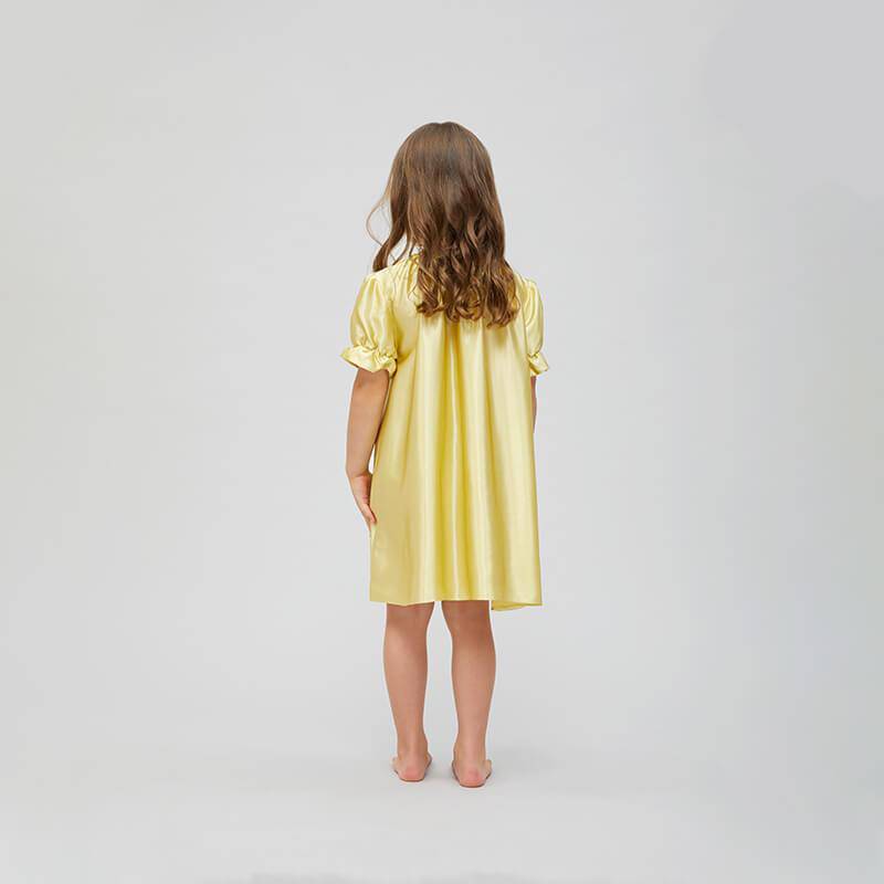 Girls Silk Nightgown 100% Mulberry Kids Silk Nightwear Gold XS