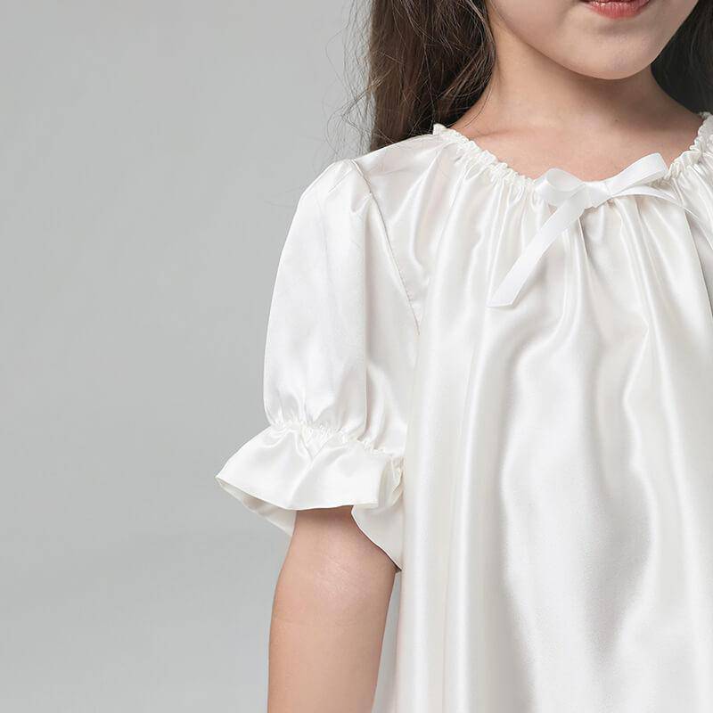 Girls Silk Nightgown 100% Mulberry Kids Silk Nightwear White XS