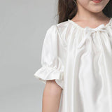 Girls Silk Nightgown 100% Mulberry Kids Silk Nightwear White XS