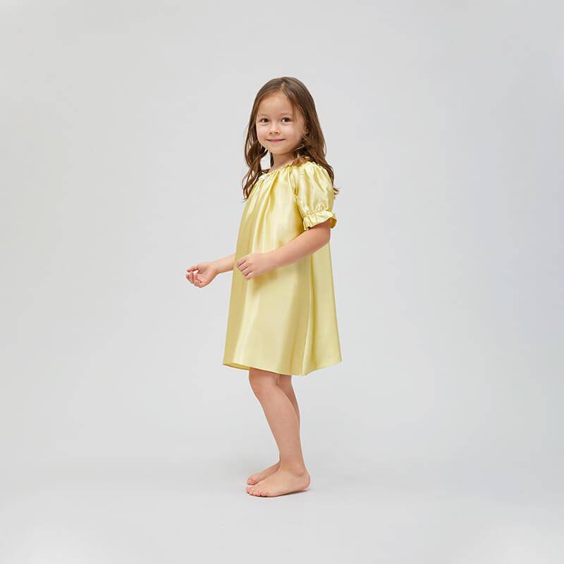Girls Silk Nightgown 100% Mulberry Kids Silk Nightwear Gold XS