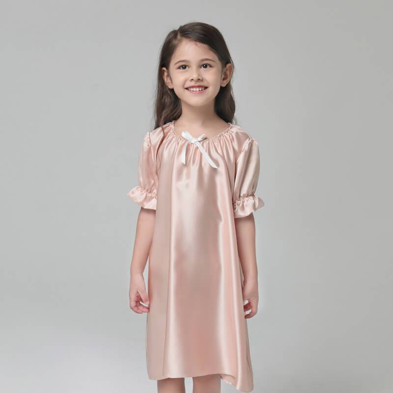 Girls Silk Nightgown 100% Mulberry Kids Silk Nightwear Apricot XS