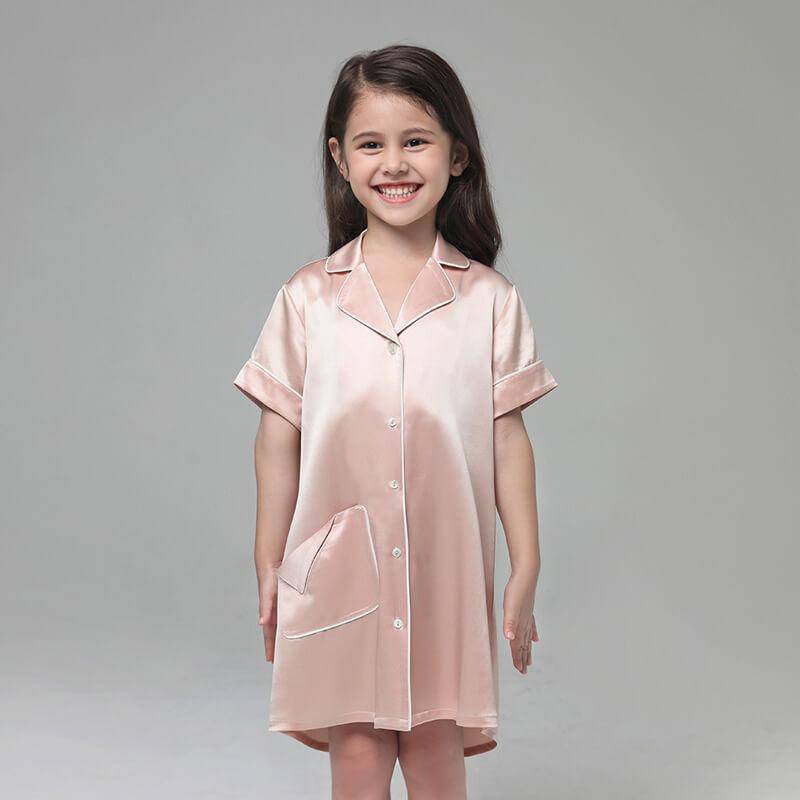 Girls Silk Nightshirt pure Silk Nightshirt Kids Silk Nightwear Pink XS