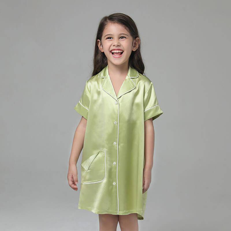 Girls Silk Nightshirt pure Silk Nightshirt Kids Silk Nightwear Soft Green XS