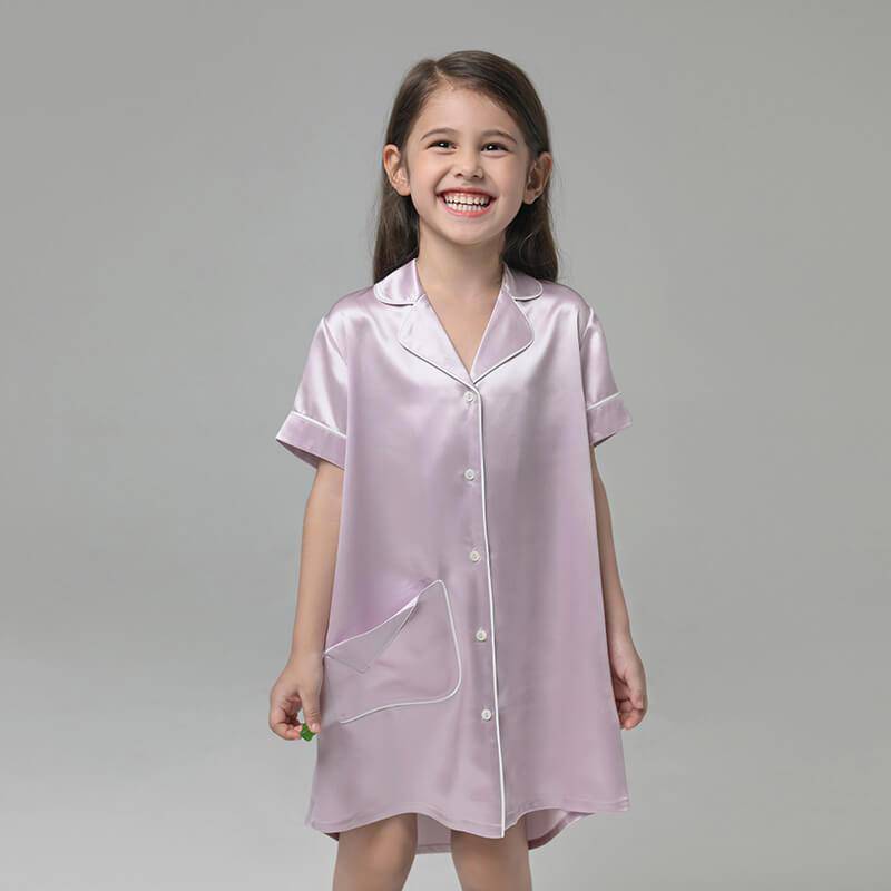 Girls Silk Nightshirt pure Silk Nightshirt Kids Silk Nightwear Lavender XS