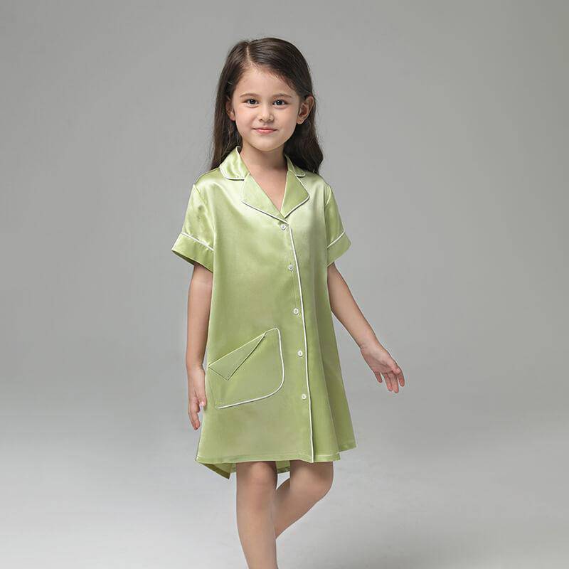 Girls Silk Nightshirt pure Silk Nightshirt Kids Silk Nightwear Soft Green XS