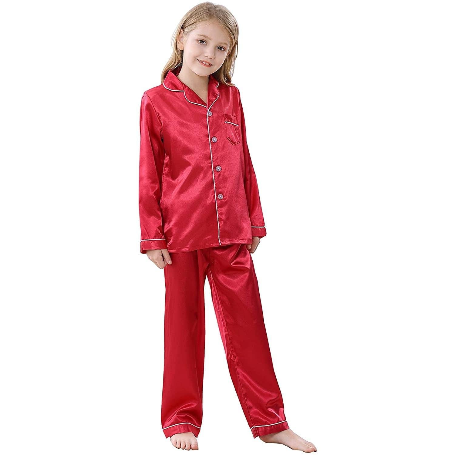 Girls Silk Pajama Set Long Unisex Silk Pajamas For Kids