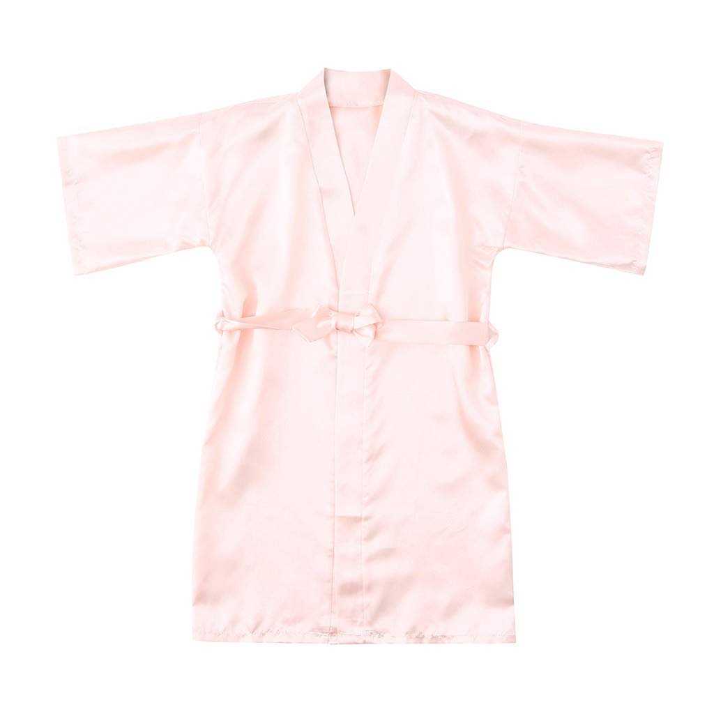 Kids Silk Kimono Silk Robe for Girls Short Sleeve Wrap Robe Pink XS