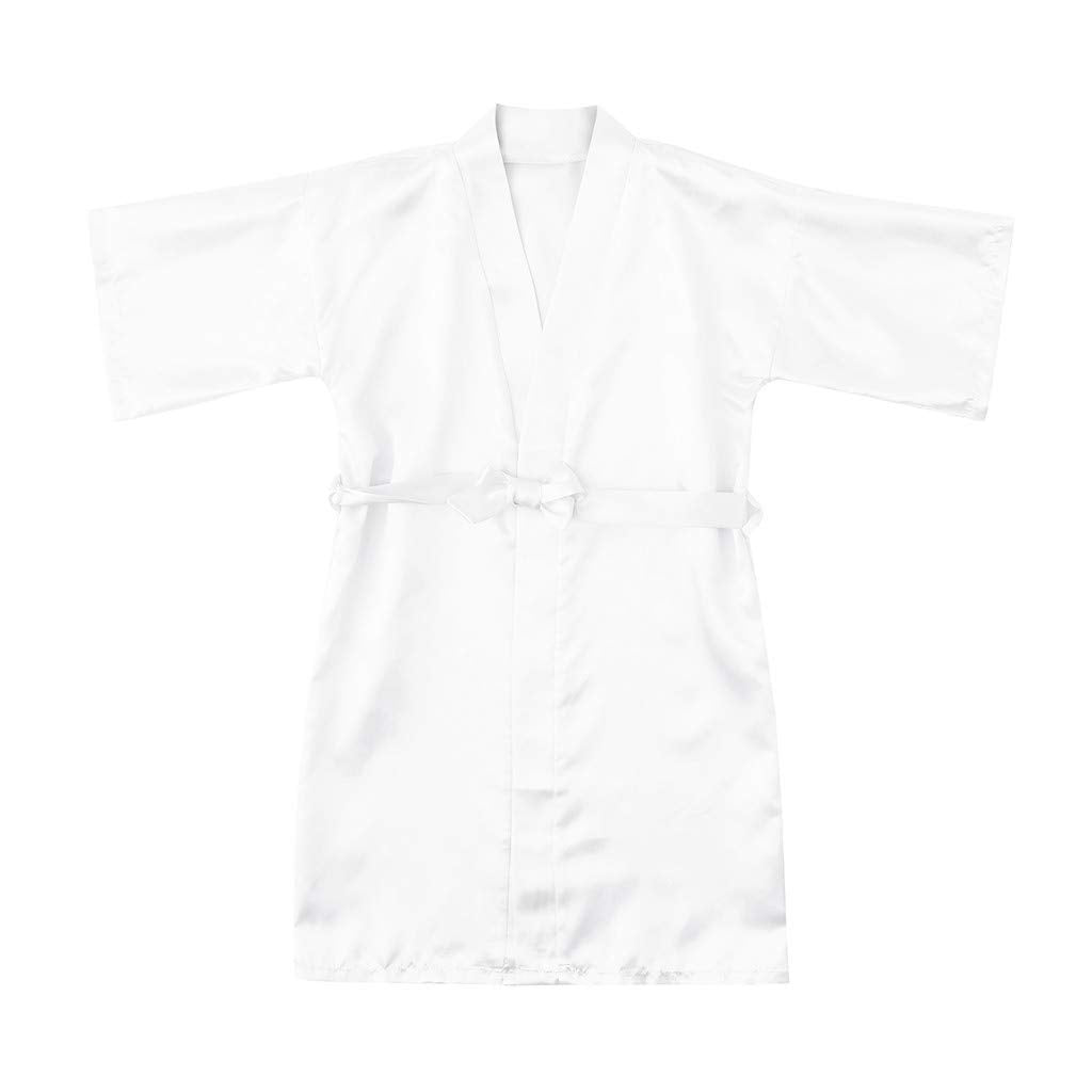 Kids Silk Kimono Silk Robe for Girls Short Sleeve Wrap Robe White XS