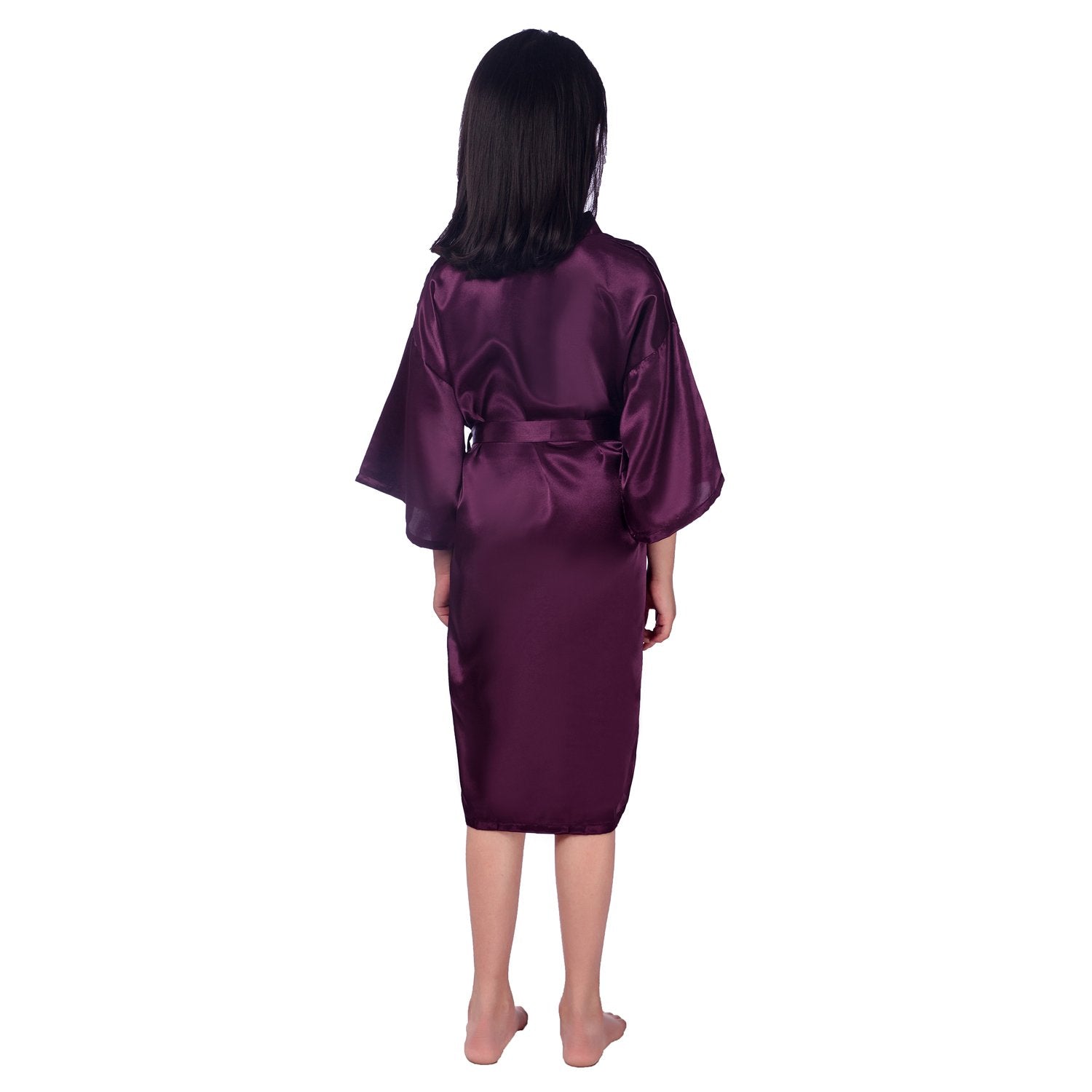 Kids Silk Kimono Silk Robe for Girls Short Sleeve Wrap Robe Purple XS