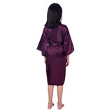 Kids Silk Kimono Silk Robe for Girls Short Sleeve Wrap Robe Purple XS
