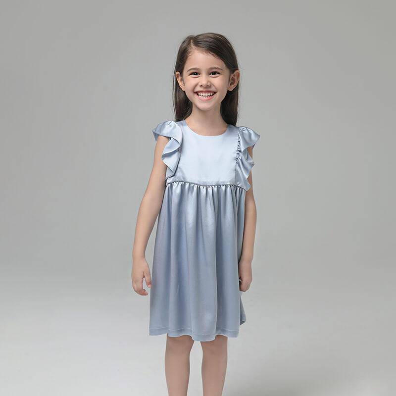 Girls Ruffle Sleeve Silk Nightgown Silk Girl Nightdress Apricot XS