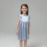 Girls Ruffle Sleeve Silk Nightgown Silk Girl Nightdress Apricot XS
