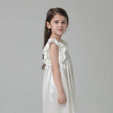 Girls Ruffle Sleeve Silk Nightgown Silk Girl Nightdress White XS