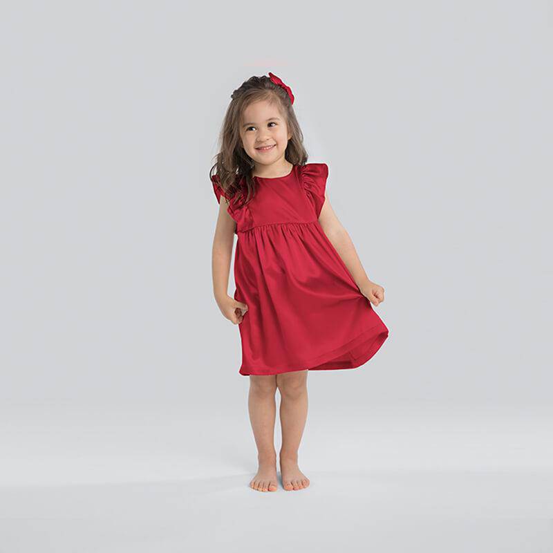 Girls Ruffle Sleeve Silk Nightgown Silk Girl Nightdress Claret XS