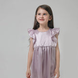 Girls Ruffle Sleeve Silk Nightgown Silk Girl Nightdress Lavender XS