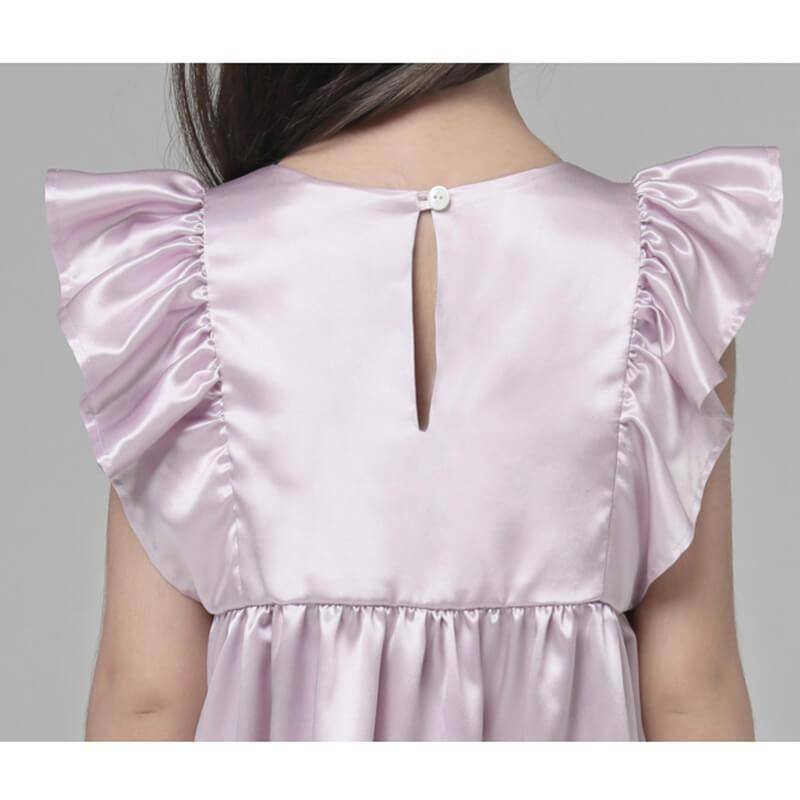 Girls Ruffle Sleeve Silk Nightgown Silk Girl Nightdress Lavender XS