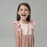 Girls Ruffle Sleeve Silk Nightgown Silk Girl Nightdress Apricot XS