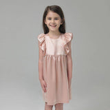 Girls Ruffle Sleeve Silk Nightgown Silk Girl Nightdress Apricot XS