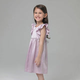 Girls Ruffle Sleeve Silk Nightgown Silk Girl Nightdress Lavender XS