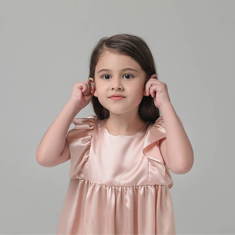 Girls Ruffle Sleeve Silk Nightgown Silk Girl Nightdress Apricot XS