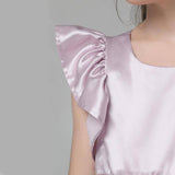Girls Ruffle Sleeve Silk Nightgown Silk Girl Nightdress Lavender XS
