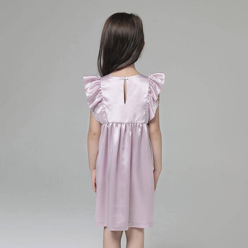 Girls Ruffle Sleeve Silk Nightgown Silk Girl Nightdress Lavender XS