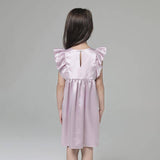 Girls Ruffle Sleeve Silk Nightgown Silk Girl Nightdress Lavender XS